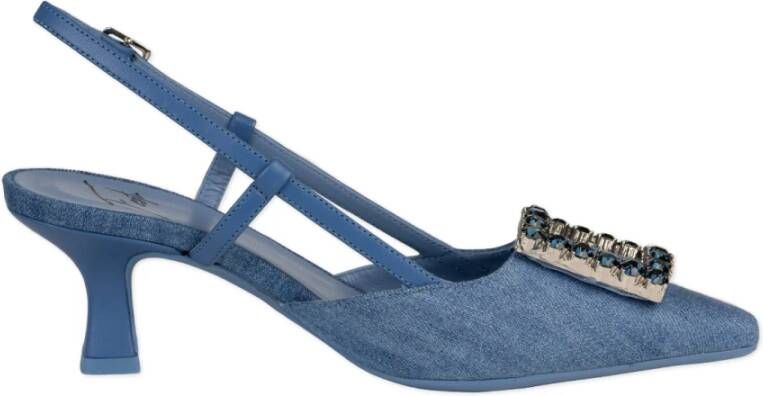 Roberto Festa Denim Slingback Platte Schoenen met Juweelversiering