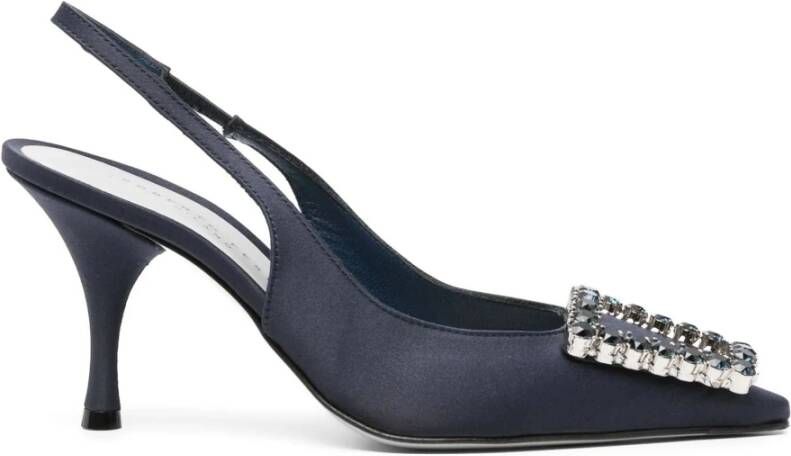 Roberto Festa Marineblauwe satijnen slingback pumps