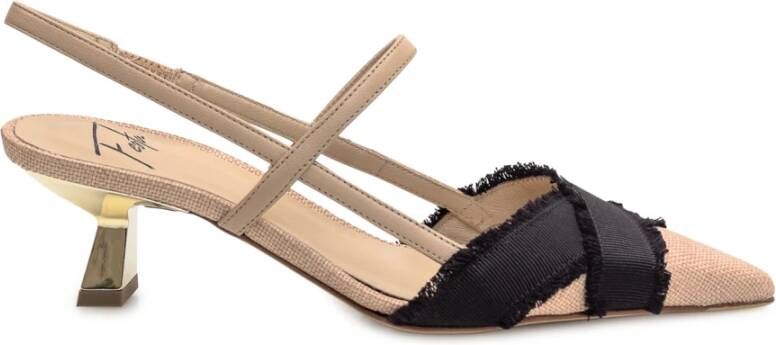 Roberto Festa Nude Raffia Slingback Hakken met Zwart Gestreept Lint