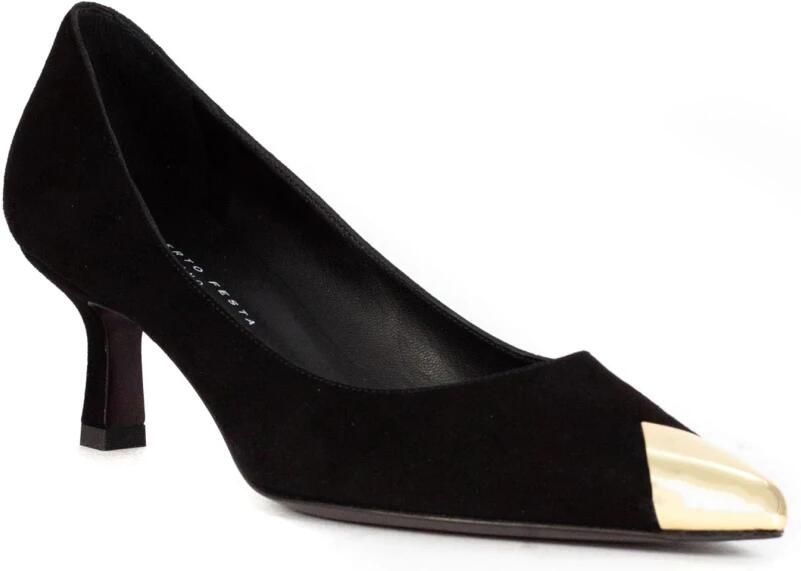 Roberto Festa Zwarte suède pumps met gouden neuskap
