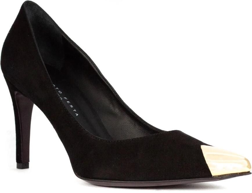 Roberto Festa Zwarte Suède Pumps met Gouden Neuskap