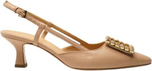 Roberto Festa Schepvormige Halslijn Leren Sandalen Beige Dames