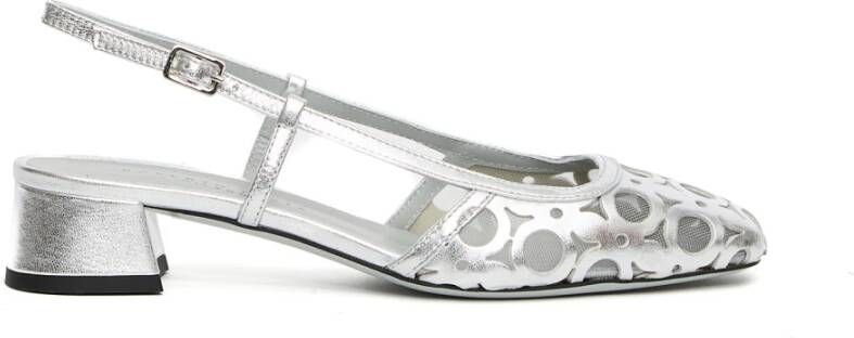 Roberto Festa Zilveren leren en stoffen slingback schoenen