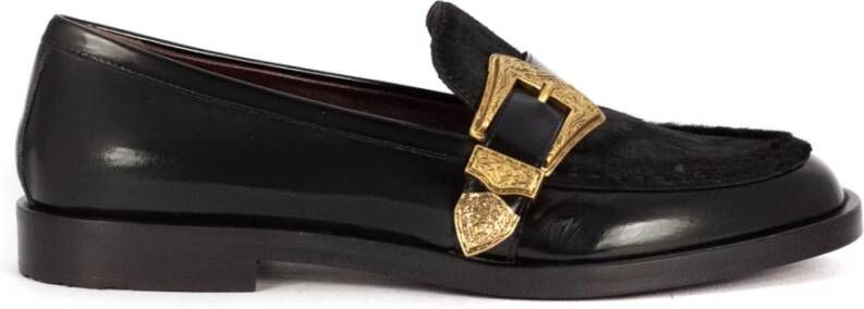 Roberto Festa Zwarte Leren Loafers met Kalfshaar