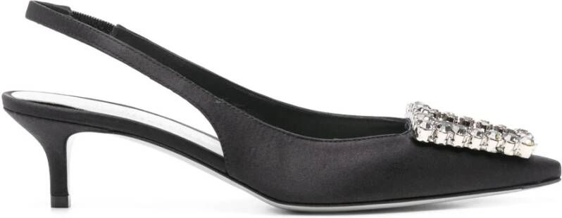 Roberto Festa Zwarte satijnen slingback stiletto hakken