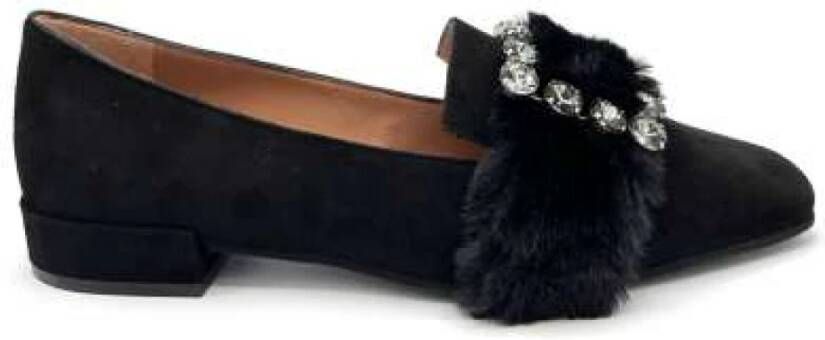 Roberto Festa Zwarte Suède Slipper met Shearling Band en Broche Black Dames