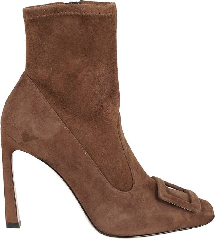 Roger Vivier Bruine Stretch Suède Enkellaarzen