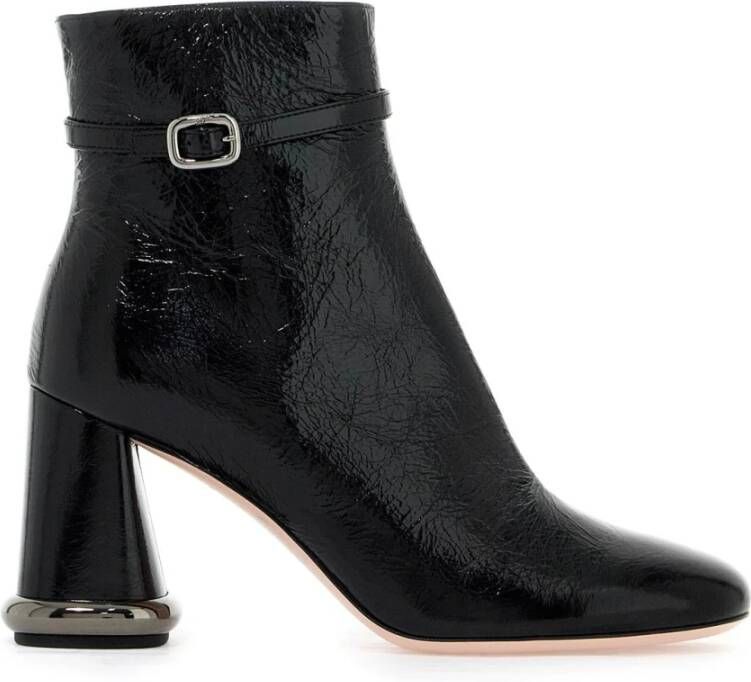 Roger Vivier Gekreukeld Lakleren Enkellaarzen met Viv Choc Gesp Black Dames