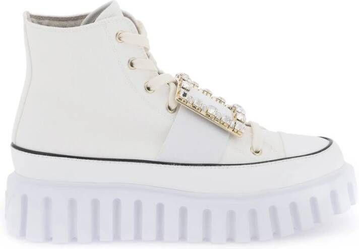 Roger Vivier Iconische High-Top Sneakers met Kristallen Gesp White Dames