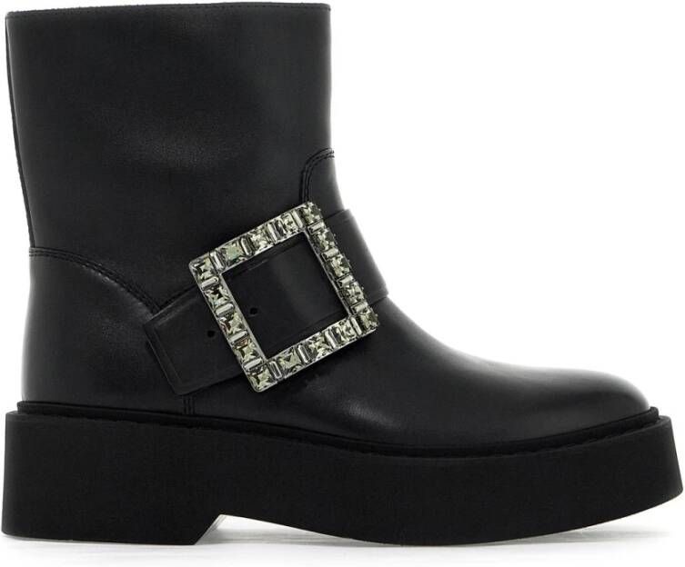 Roger Vivier Kristallen Gesp Leren Bikerlaarzen Black Dames