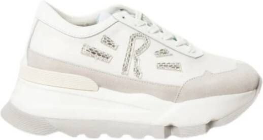 Rucoline Witte Leren Sneakers met Suède Inzetstukken