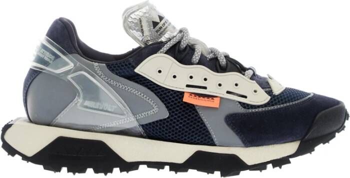 RUN OF Blauwe Leren en Nylon Sneakers Blue Heren