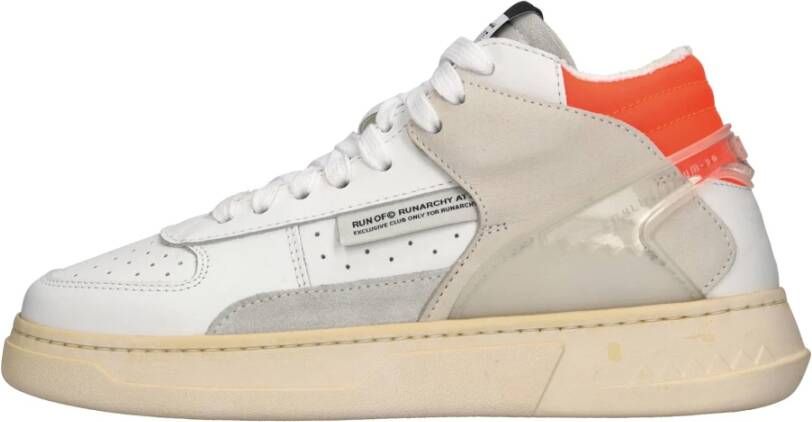 RUN OF Witte Leren Sneakers met Oranje Fluorescerende Hiel Multicolor Dames
