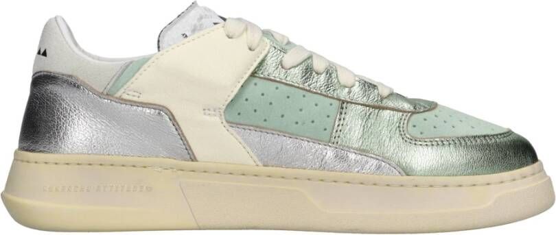 RUN OF Metallic Leren Sneakers Green Dames
