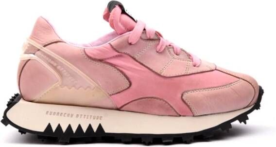 RUN OF Poedersneakers met leer en suède Pink Dames