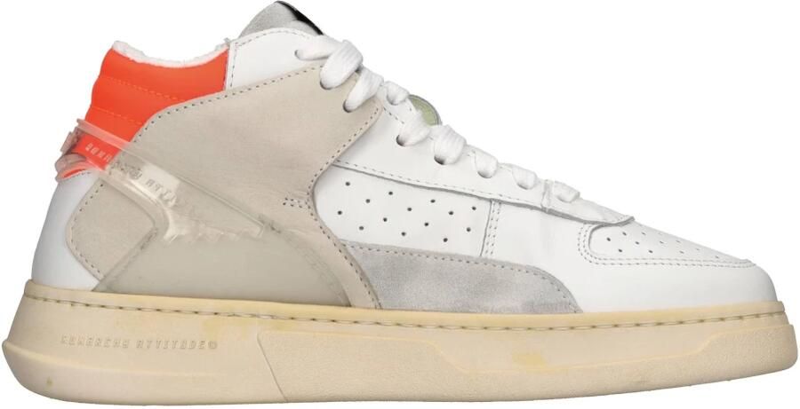RUN OF Witte Leren Sneakers met Oranje Fluorescerende Hiel Multicolor Dames