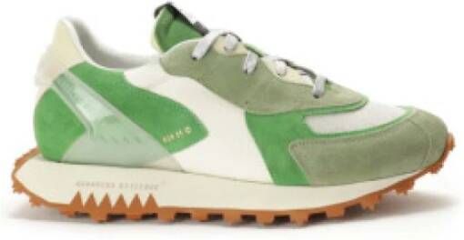 RUN OF Groene Leren Sneakers met Wit Oranje Zolen Multicolor Dames