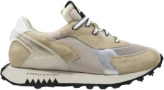 RUN OF Sportieve Chique Sneakers met Lichtbruin Suède en Zilver Leer Beige Heren