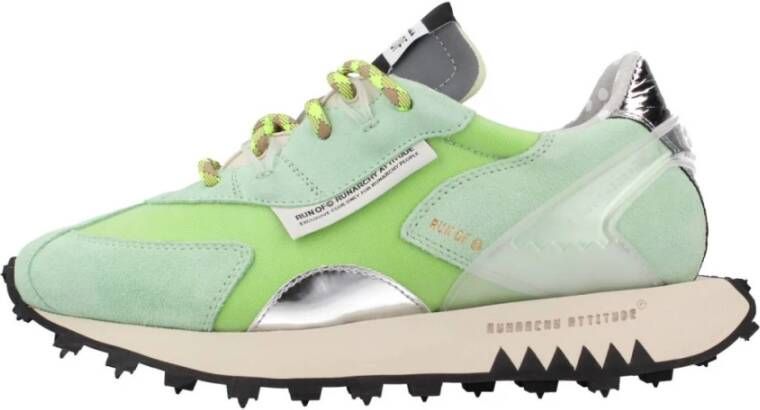 RUN OF Mint Split Leren Sneakers met Zilveren Hiel Green Dames