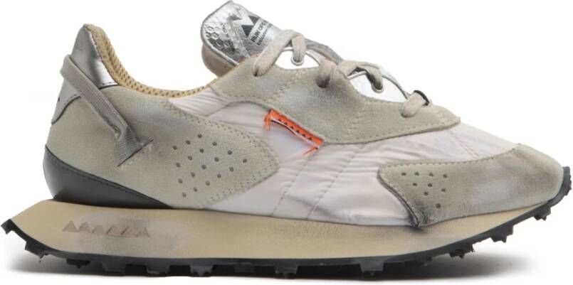 RUN OF Vintage Effect Sneakers Off White Cream Beige Dames