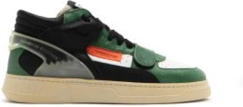 RUN OF Vintage Stijl Leren Sneakers Green Heren