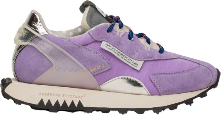 RUN OF Violet Split Lederen Sneakers met Zilveren Hiel Purple Dames