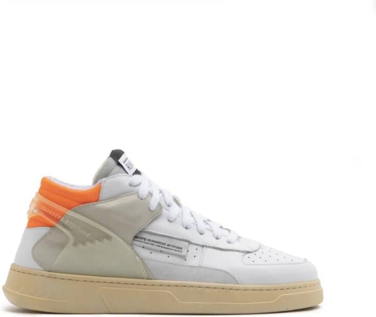 RUN OF Witte Leren Sneakers met Oranje Fluorescerende Hiel Multicolor Dames