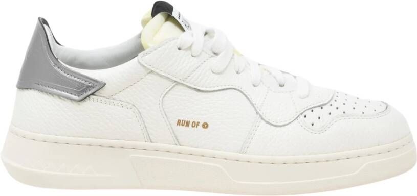 RUN OF Witte Leren Sneakers met Zilveren Inzetstukken Nieuwe Versie White Heren