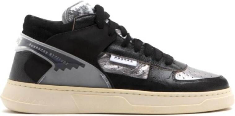 RUN OF Zwarte Leren Mid-Top Sneakers Multicolor Dames