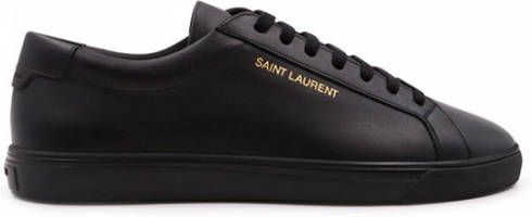 Saint Laurent Zwarte Lage Vetersneakers met Gouden Logo Black Heren