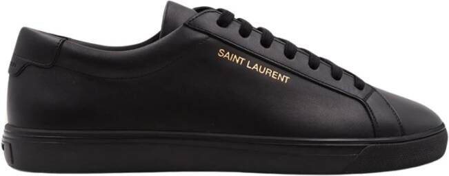 Saint Laurent Zwarte Leren Lage Sneakers Black Heren