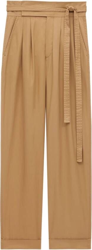 Saint Laurent Beige Broek met Omgeslagen Boorden