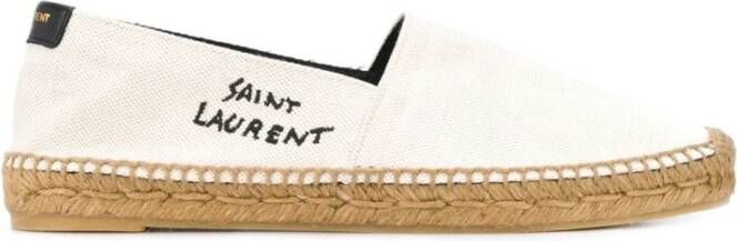 Saint Laurent Beige Logo-Geborduurde Espadrilles Beige Dames