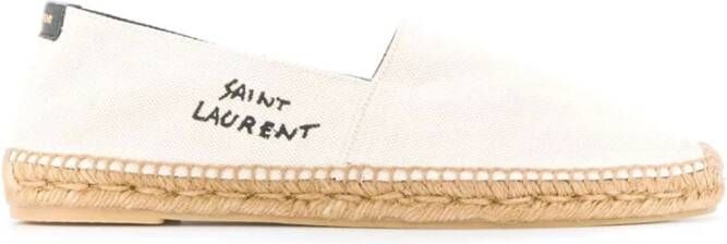 Saint Laurent Beige Platte Schoenen met Geborduurd Logo Beige Heren