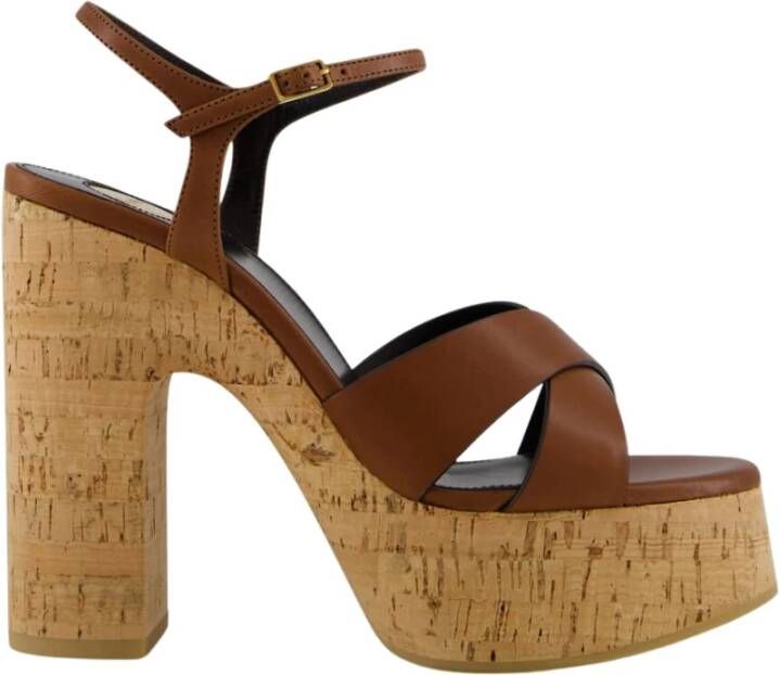 Saint Laurent Bianca Platform Sandalen in Cognac Leer