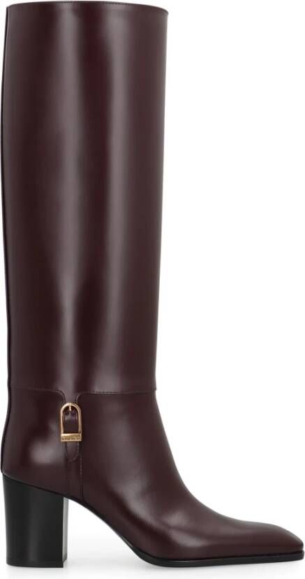 Saint Laurent Bordeaux Leren Enkellaarzen met Gesp