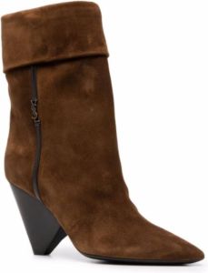 Saint Laurent Bruin Leren Puntige Neus Enkellaarzen Bruin Dames