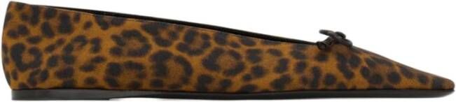 Saint Laurent Bruine Strik Detail Leren Platte Schoenen