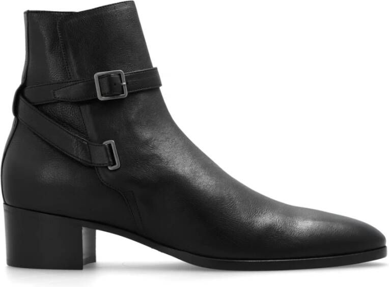Saint Laurent Klassieke leren enkellaarsjes Black Heren