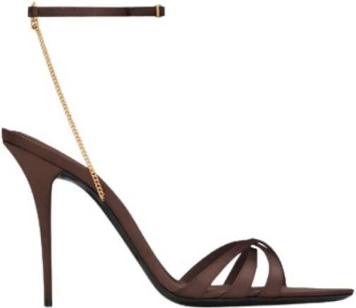 Saint Laurent Elegante Satijnen Sandalen met 115mm Hak Bruin Dames