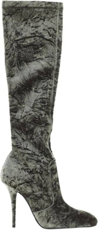 Saint Laurent Fluwelen laarzen met 10 cm hak Green Dames