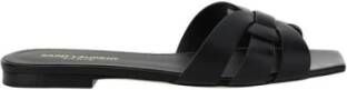 Saint Laurent Gevlochten Leren Slide Sandalen