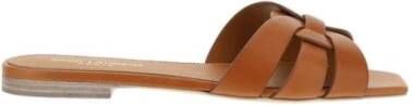 Saint Laurent Gevlochten Tan Leren Sandalen