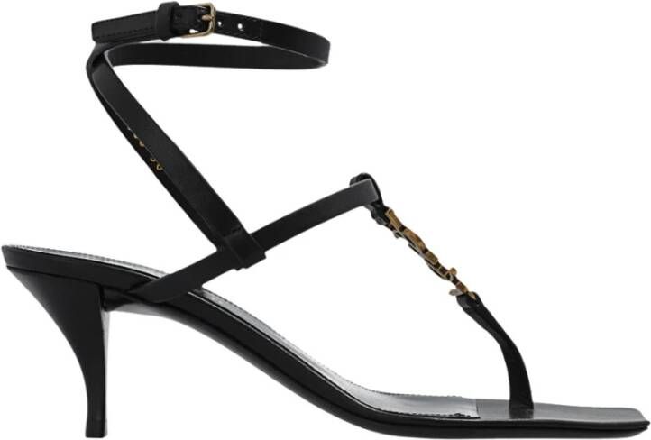 Saint Laurent Zwarte Leren Hoge Hak Sandalen Black Dames