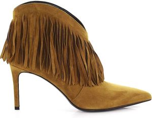 Saint Laurent High heels ankle suede boots fringes Beige Dames