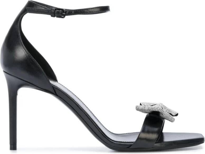 Saint Laurent Hoge hak sandalen met metallic strik en mesh detail Zwart Dames