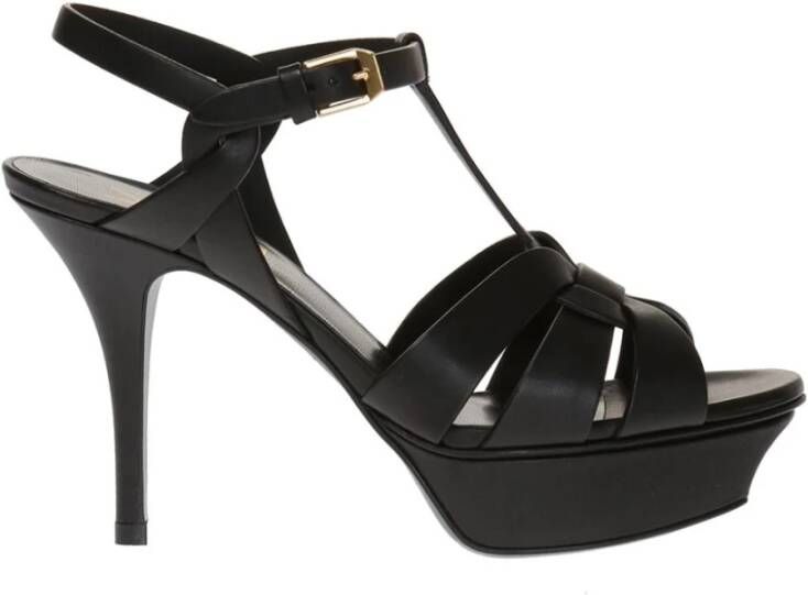 Saint Laurent Zwarte Patentleren Tribute Sandalen Black Dames