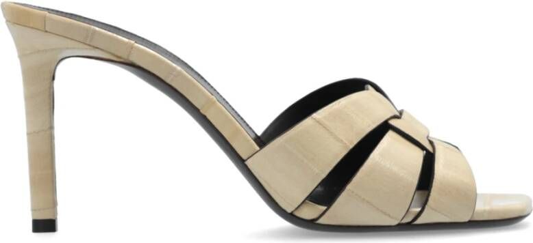 Saint Laurent Stijlvolle Leren Muiltjes Beige Dames