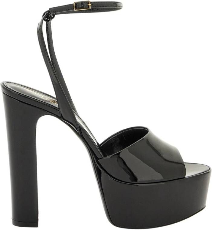 Saint Laurent Jodie Lakleren Plateau Sandalen Black Dames