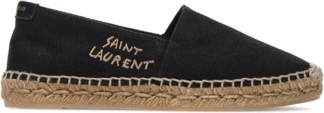 Saint Laurent Logo Espadrilles Canvas Leer Rubber Instapper Black Dames